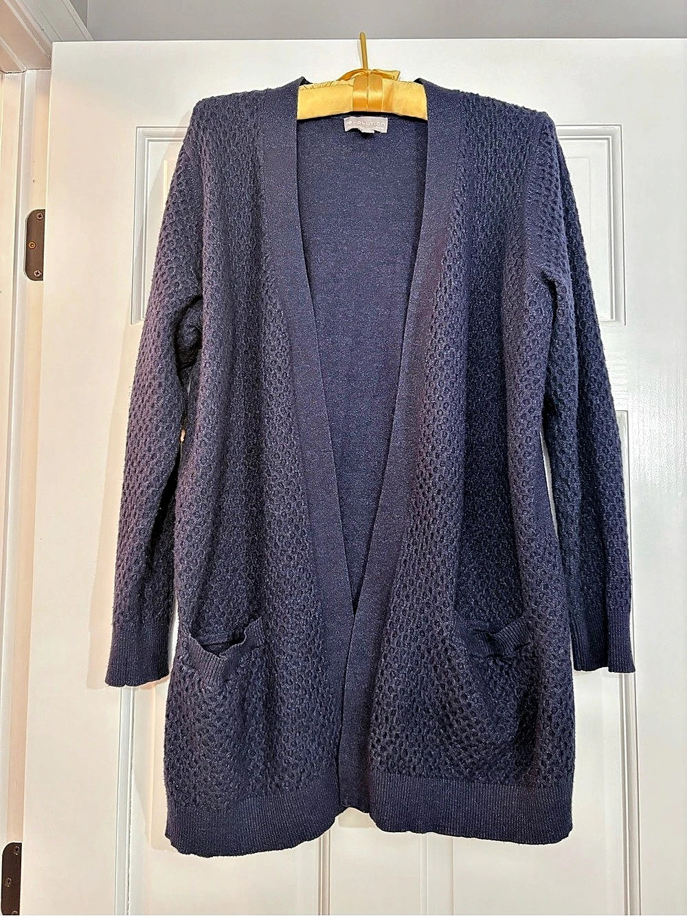 Evolution Women’s Textured Open Front Cardigan Blue With Pockets 1X